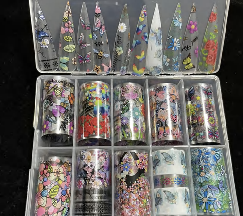 10 Rolls Holographic Nail Art Transfer Foil Sticker Flower Starry AB Paper Wraps - Picture 43 of 74