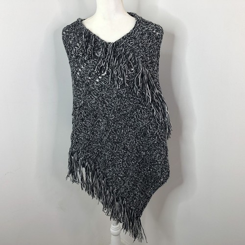 Express Womens Poncho One Size Tassels Knitted Shawl Fringes Asymmetrical Hem - Picture 2 of 12