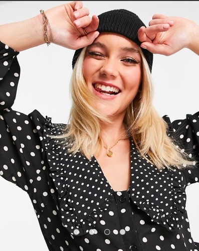 Influence tiered mini dress with collar in polka Dot-RRP $56 - Picture 3 of 4