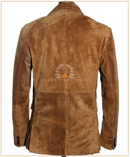 Carter Tan Men's New Smart 2 Buttons Real Cowhide Suede Leather Blazer Jacket - Picture 5 of 12