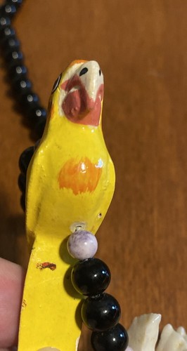 Vint. Tropical Yellow Parrot Bead Shell Necklace Vacay Beach Cruise - Picture 3 of 17