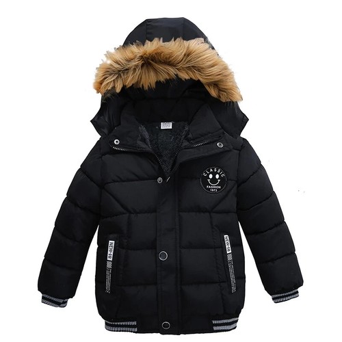 Autumn Winter Boys Jacket Color Thicken Hooded Zipper Fur Collar Kids Keep Warm - Picture 27 of 27
