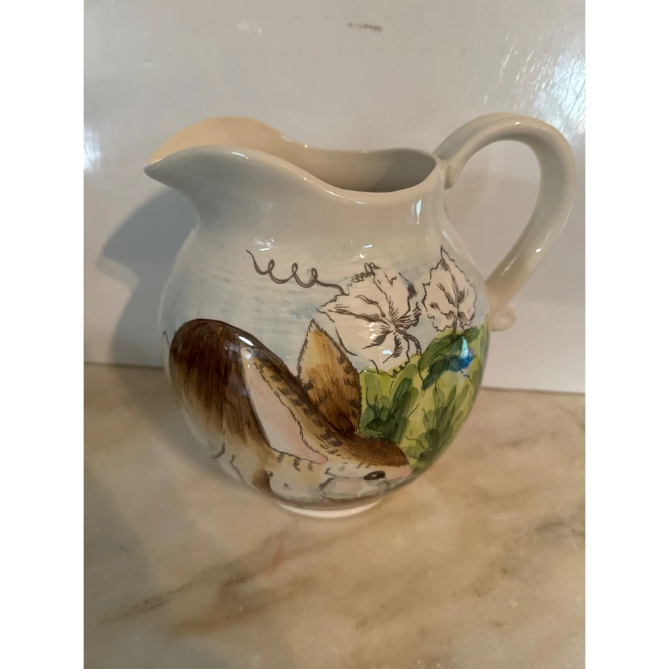 Jarra de cerámica Maxcera Spring "Cabbage Bunny" Rabbit Garden 8" Foto 2 de 4