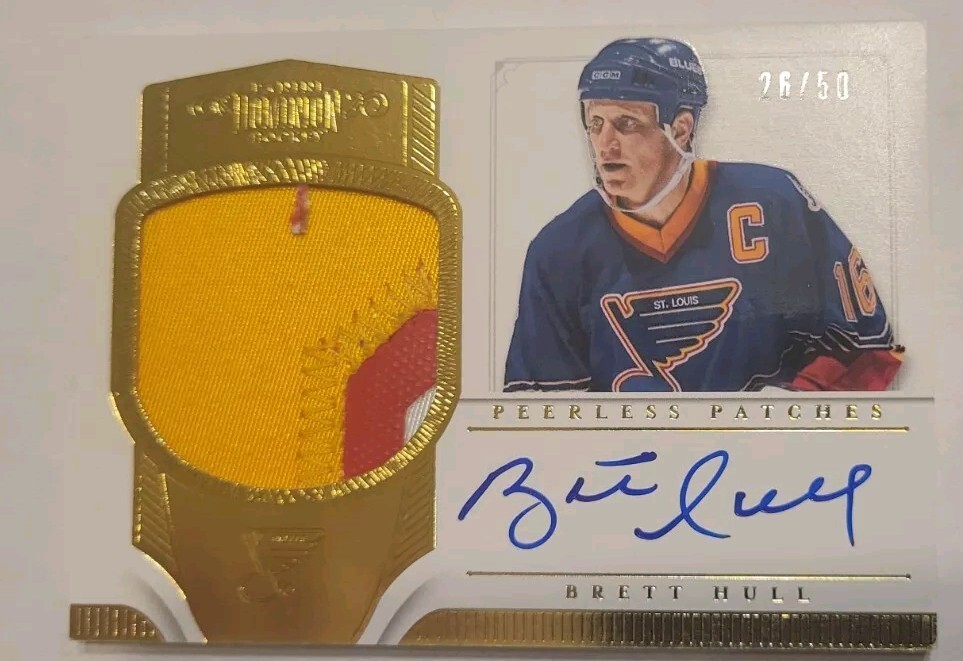 2013-14 Panini Dominion Brett Hull Peerless Patches Autograph /50 #PP-BH ON-CARD