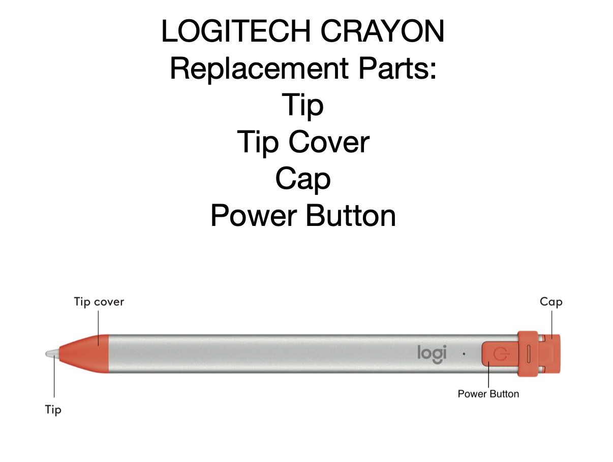 Logitech Crayon Parts: Tip, Tip Cover, Cap, Power Button Orange Gray Grey  NEW