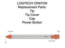 Logitech Crayon Parts: Tip, Tip Cover, Cap, Power Button Orange Gray Grey NEW