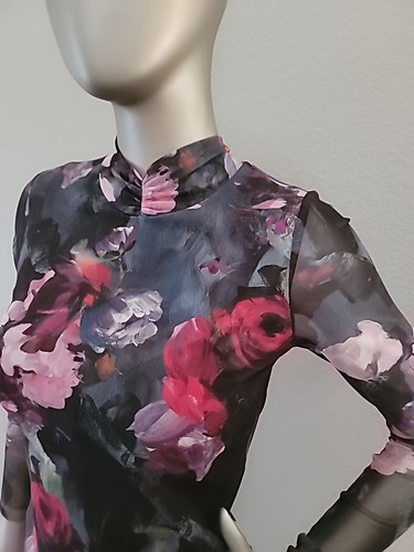 Ted Baker Kalyann Floral Print Mesh Knit Mock Neck Long Sleeve Top Size 1 $125 - Picture 4 of 14