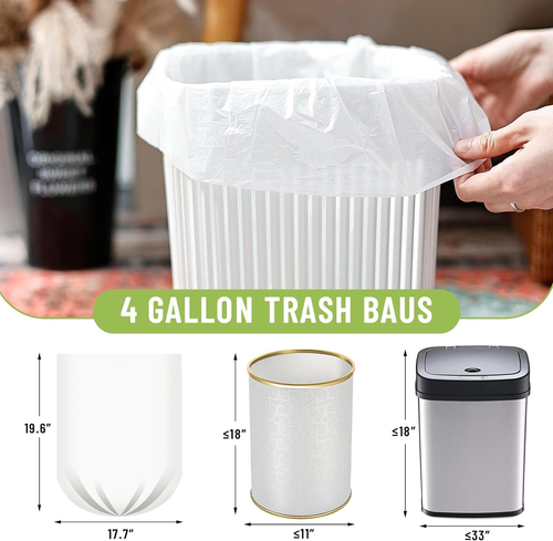 Small Trash Bags 4 Gallon 100 Count Small Garbage Bags Bathroom Trash Bags Whit - Picture 2 of 8