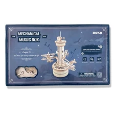 ROKR Mechanical Music Box Wood  Model Kit Airplane Tower Plywood 255 Pcs NIB