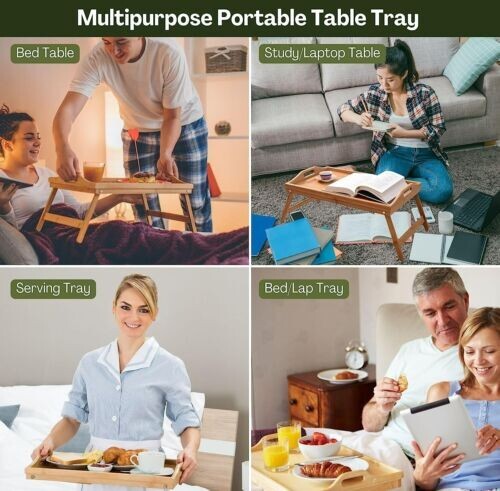 Bamboo Folding Table Serving Tray Desk Bed Tea Food Breakfast Dinner TV Lap - Picture 18 of 20