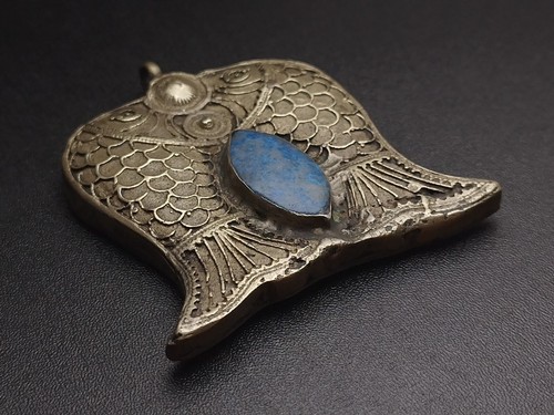 Afghanistan Fisch Lapislazuli blau oval Stein Silber Anhänger Unikat wunderbar - Bild 8 von 20