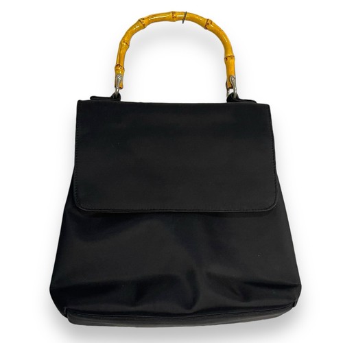 Mondani New York Top Handle Purse Bag Women's Black Bamboo Pockets Minimalist - Picture 2 of 8