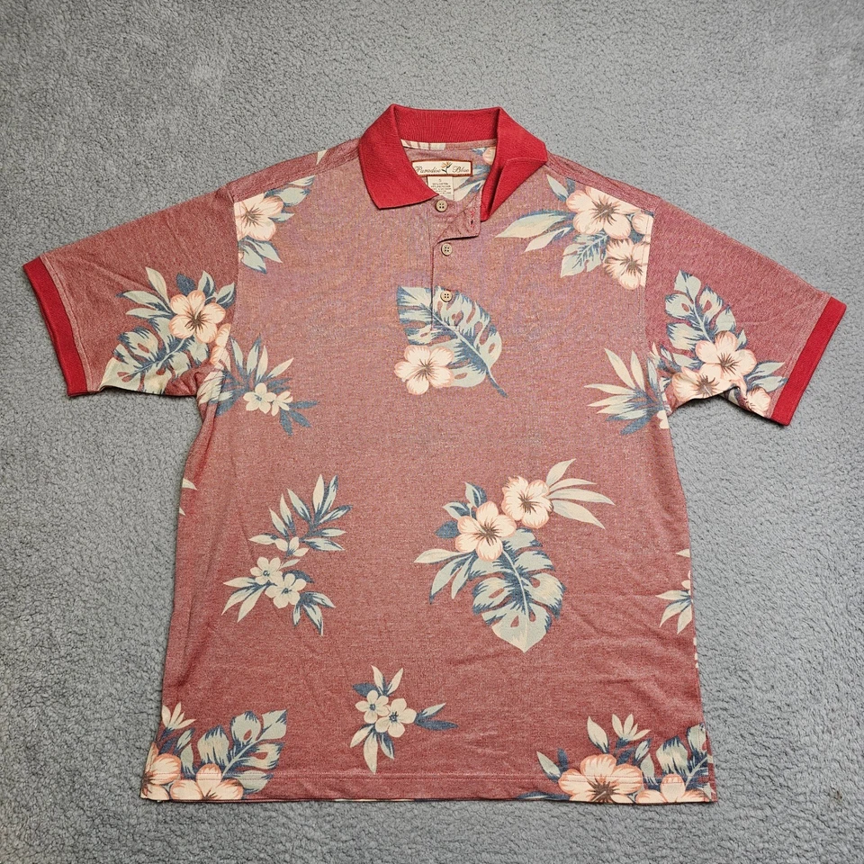 Polo Paradise Azul Para Hombre Pequeño Multicolor Manga Corta Floral Informal Foto 4 de 4