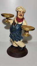 Vtg Look Italian Chef Statue 25" TALL with 2 Platters Kitchen or Restaurant