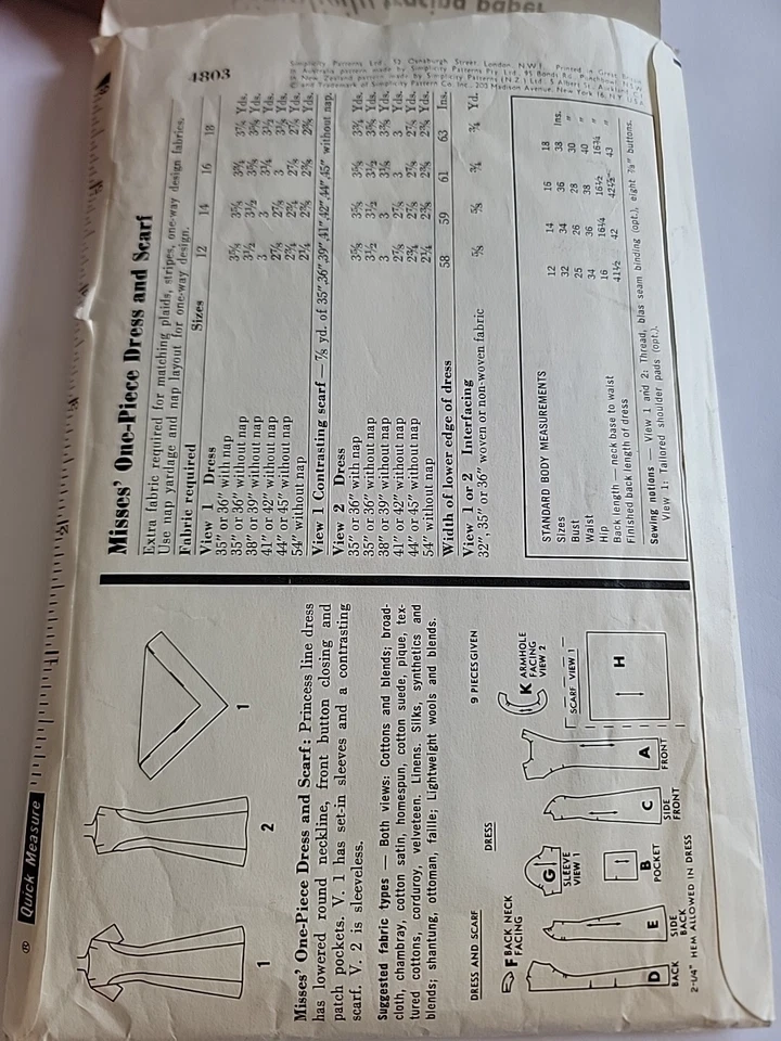 4803 Simplicity Princess Line Dress Pattern Misses 8344 Size 12 Vintage Original - Image 2 of 2