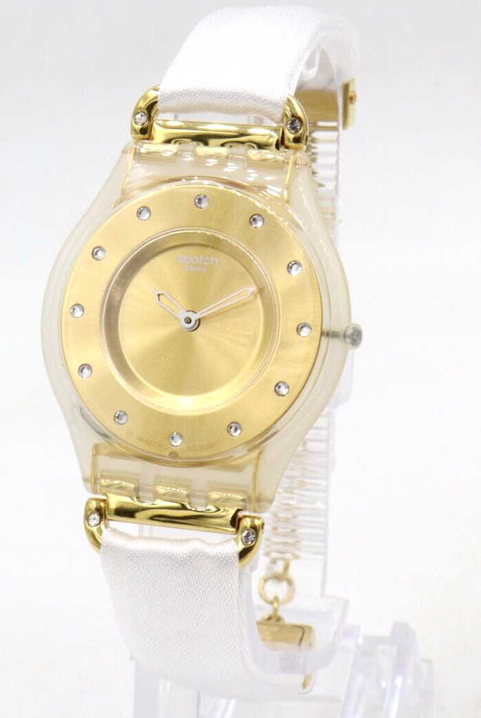 New Swiss Swatch WHITE SILK Skin Women Watch 34mm SFK374G $140
