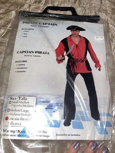 Mens Pirate Captain Costume Carribean High Seas Buccaneer Fancy Dress Outfit - Picture 2 of 9
