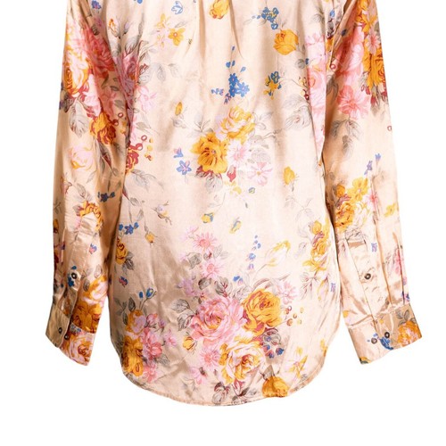 Mens Silk Satin Hawaiian Shirt Large Beige Yellow Floral Tropical Button Up - Picture 7 of 7