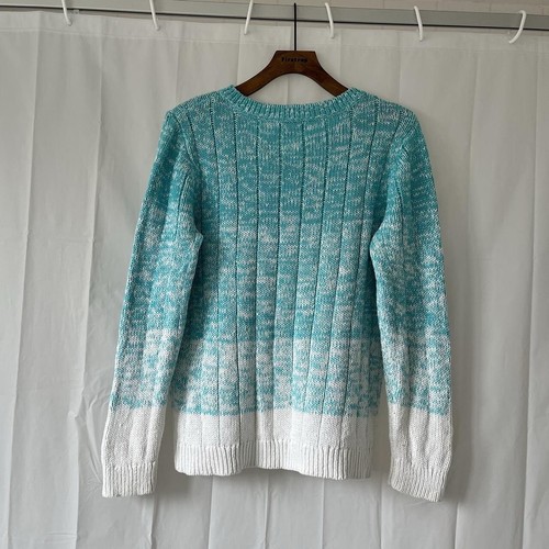 LIZ CLAIBORNE Womens Jumper Sweater Blue Medium V Neck Cable Knit Cotton SHS677 - Picture 7 of 8