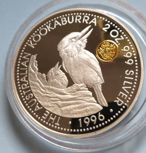 Australia. 1996 2oz - Silver Kookaburra. Johanna Gold Privy. Proof
