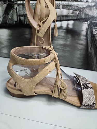Abeo Bio System Strappy Beige Suede Leather Flat Laceup Sandal WN 10 - Picture 3 of 7
