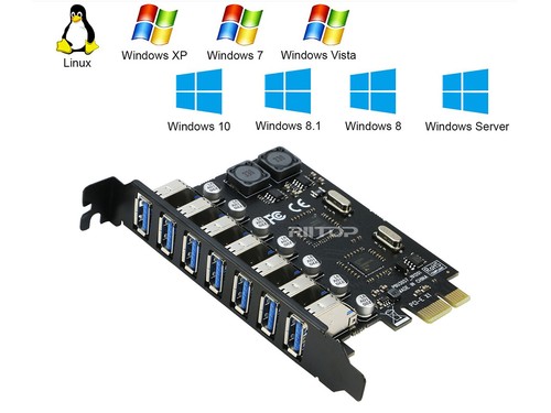 7 Port USB 3.0 PCI-e Expansion Adapter Card 5Gbps, NEC Chipset - Afbeelding 6 van 8