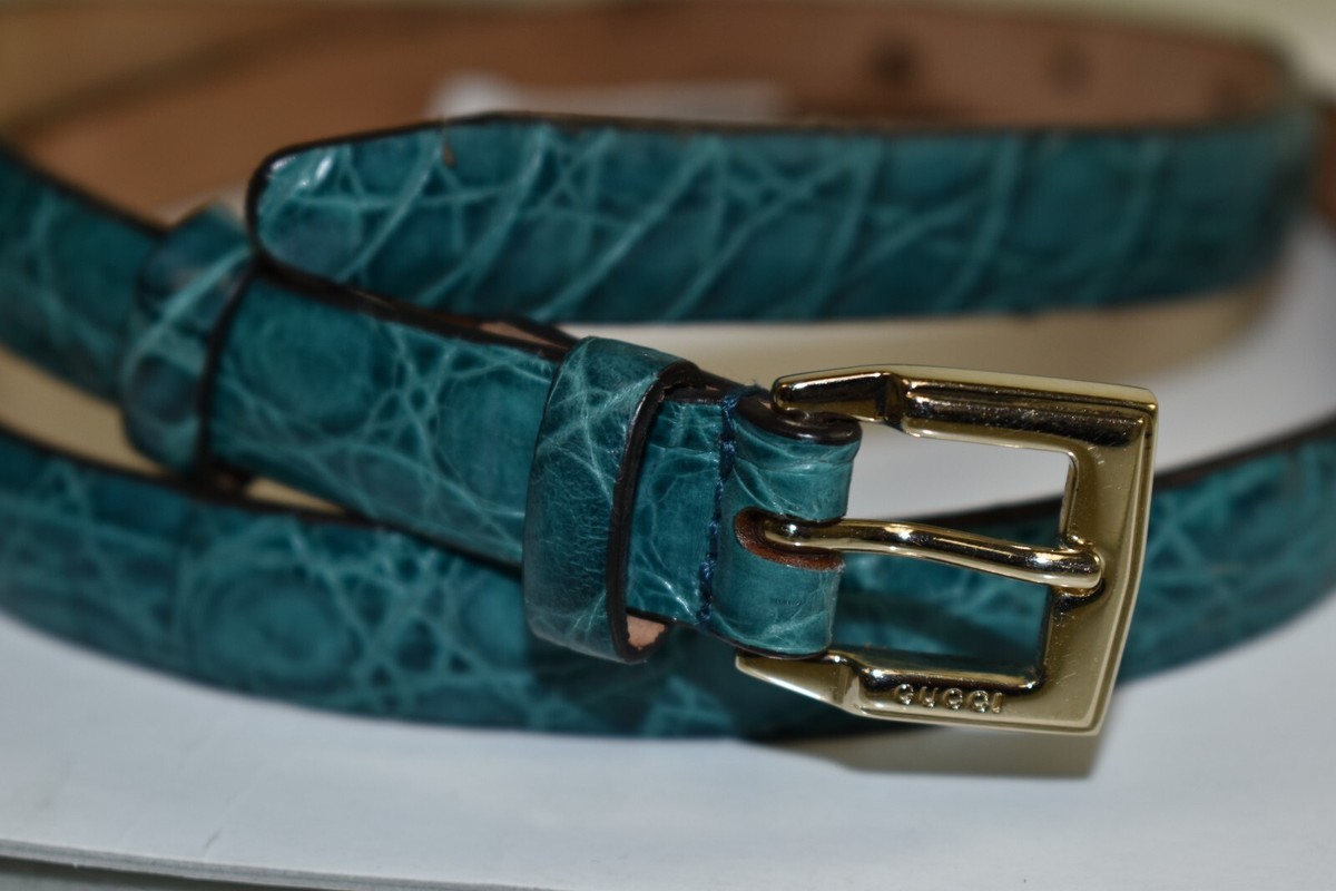 $2290 NEW w TAGS GUCCI Alligator Crocodile Green Skinny Belt  display picture 1