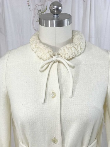 Vtg 60s Sadie for Neiman Marcus Cream Wool Coat & Belt Boucle' Collar Swing M/L - Picture 5 of 8