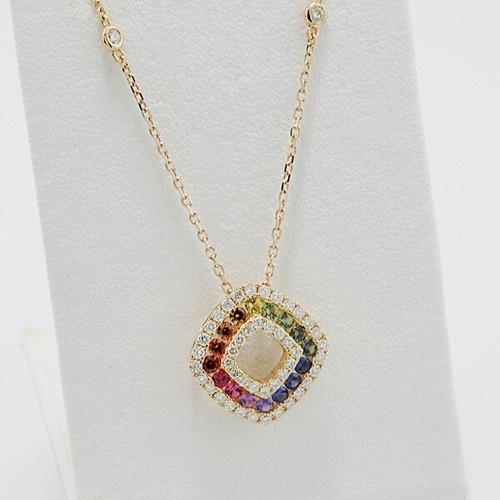 Colgante De Zafiro Arcoíris Y Diamante Multicolor En Oro Rosa 750 - Imagen 2 de 4