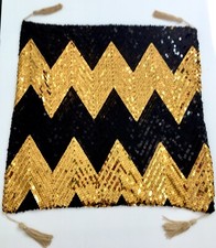 TWO 2 SET BLACK GOLD CHEVRON SEQUIN TASSEL/THROW PILLOW CASE COVER 16x16 INCH