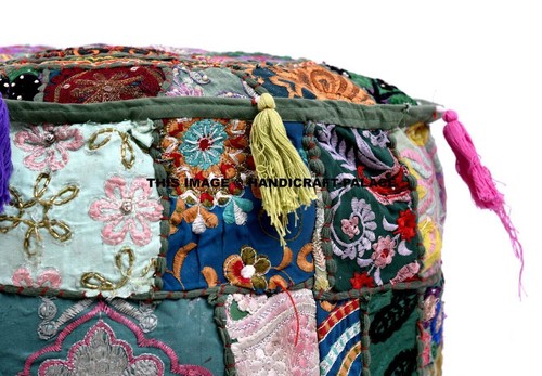 Vintage Pouf Ottoman Round Indian Ottoman Cover Poof Pouffe Foot Stool Ethnic - Picture 3 of 25
