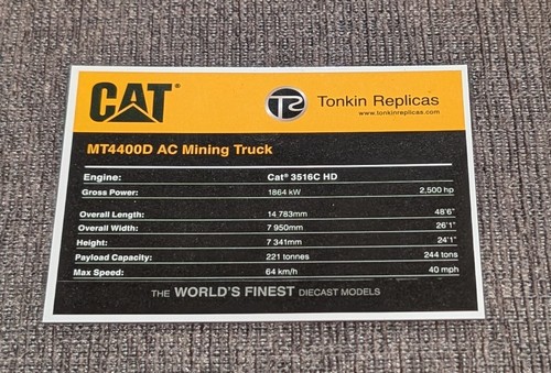 TONKIN REPLICAS CATERPILLAR DUMP TRUCK MT4400D AC MINING YELLOW CAT 1/50 DIECAST - Picture 3 of 11
