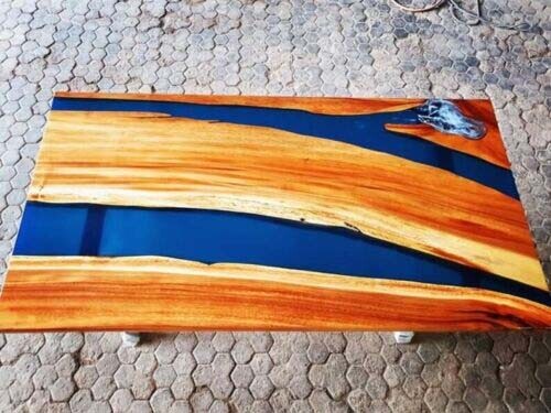 Blue Epoxy Resin Acacia Wooden Live Edge Dinning Table Luxury Furniture - Picture 6 of 8