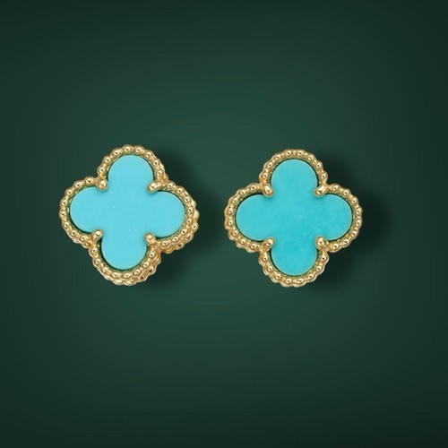 Pendientes Van Cleef & Arpels Turquesa Dulce Alhambra Oro Amarillo 18K - Imagen 2 de 5