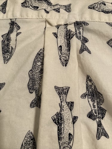 Columbia Sportswear Fish Shirt Mens SZ XL Ivory Short Sleeve Nice - Picture 10 of 12
