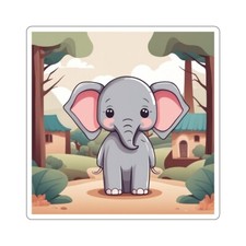Cute Elephant at Village Style Cut Sticker Set