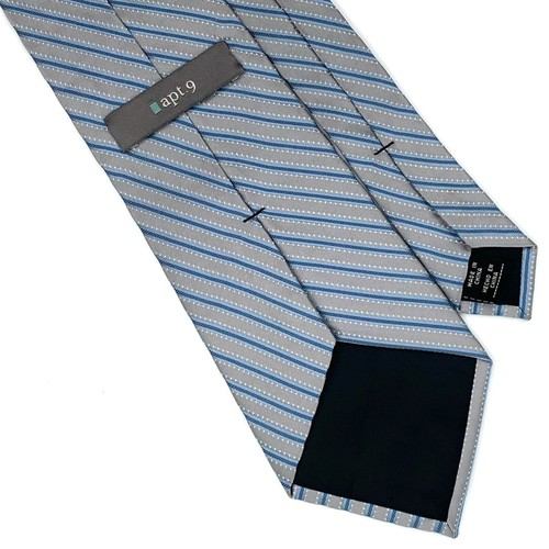 Apt 9 Silver Tie - 2 Tone Blue Dotted Silver Repp Striped 100% Silk necktie - Picture 8 of 8