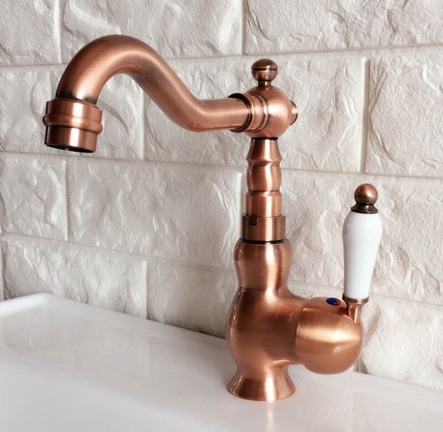 Antique Red Copper Brass Kitchen Bathroom Sink Swivel Faucet Mixer Tap mnf405 - Picture 5 of 10