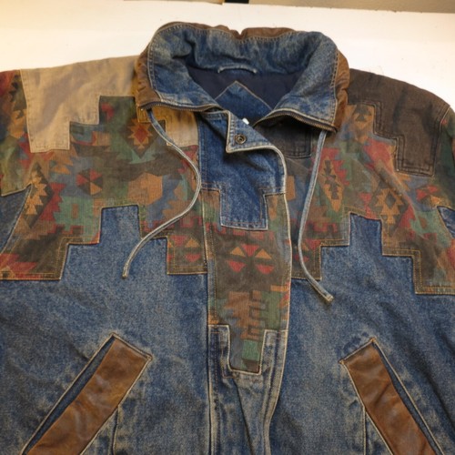 VINTAGE IZZI CAVIAR PATCHWORK JEAN DENIM FULL ZIP UP WESTERN COWBOY JACKET Sz S - Picture 2 of 6