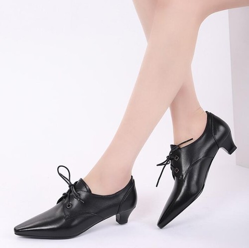 à en unie mode Talons pointus à pour la lacets couleur femmes cuir chaussures 5wA0FxPq0