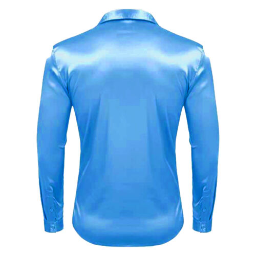 Mens Satin Silk Button Shirt Long Sleeve Solid Wedding Dancing Casual Tops Dress - Picture 11 of 30