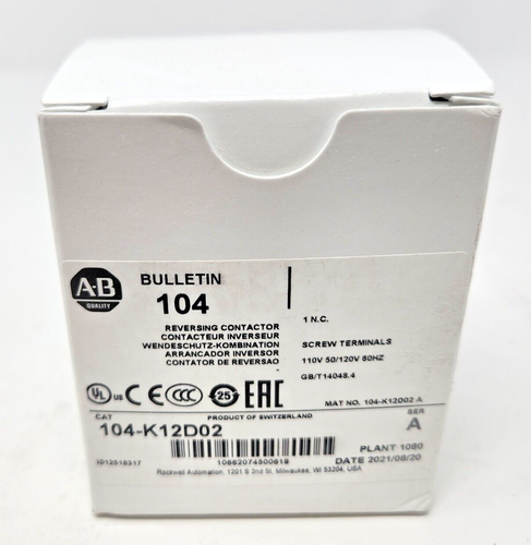 Allen-Bradley Mini Reversing Contactors 104-K12D02 with 110/120V 50/60Hz Coil
