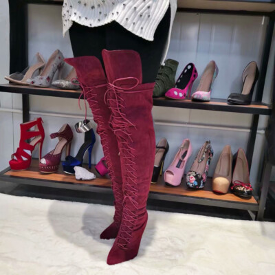 Over-the-Knee Boots for Women Stiletto Suede Fabric Lace Up Shoes Plus Size 4-15 Over-the-Knee Boots for Women Stiletto Suede Fabric Lace Up Shoes Plus Size 4-15