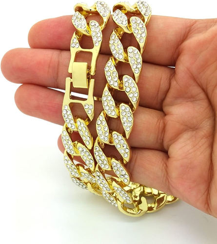 14MM Gold Plated Iced CZ Out Miami Cuban Link Bracelet Or Chain for Men Women - Picture 5 of 8