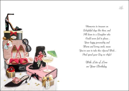Jonny Javelin Daughter Birthday Card - Pink & Black Shoes Glitter Foil 9x6.25" - Picture 2 of 2