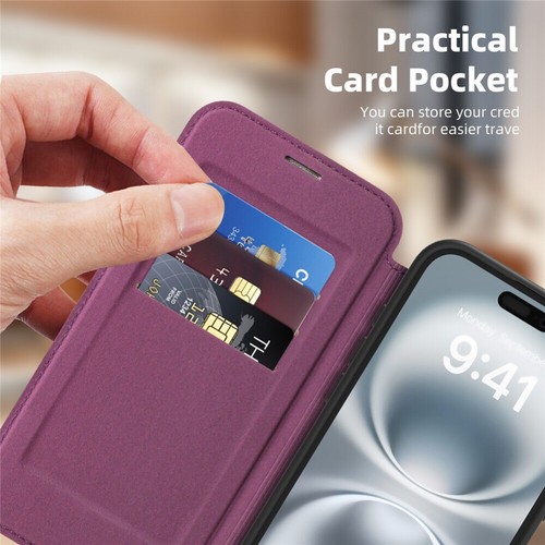 For iPhone 16 16e 15 14 13 Pro Max Wallet Case Magsafe Leather Shockproof Cover - Picture 33 of 61