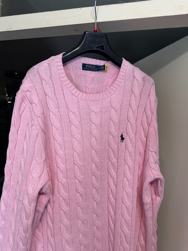 Polo Ralph Lauren Herren rosa bestickt Logo Zopfmuster Pullover £250 authentisch - Bild 4 von 10