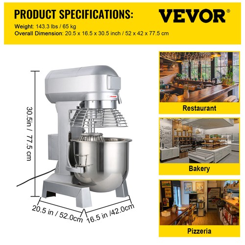 Commercial Electric Food Mixer 20Qt Stand Machine Dough Mixer 3 Speeds 750W - Picture 7 of 12