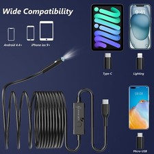 Endoscope Dual-Lens 1920P HD Borescope Camera,16.4ft Semi-Rigid Snake Camera