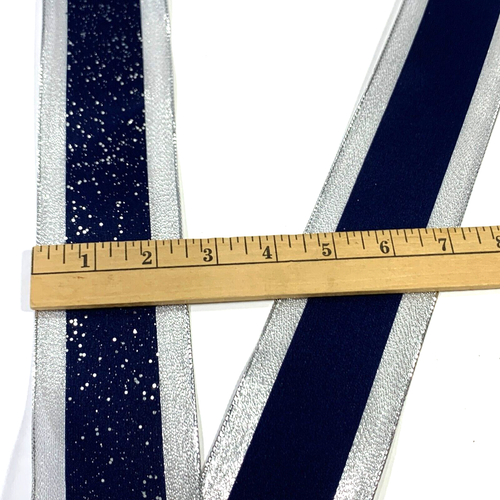 Kirkland Wire Edged Ribbon Navy Blue Silver 5 Yards Christmas Wedding Gifts 2.5" - Picture 3 of 24